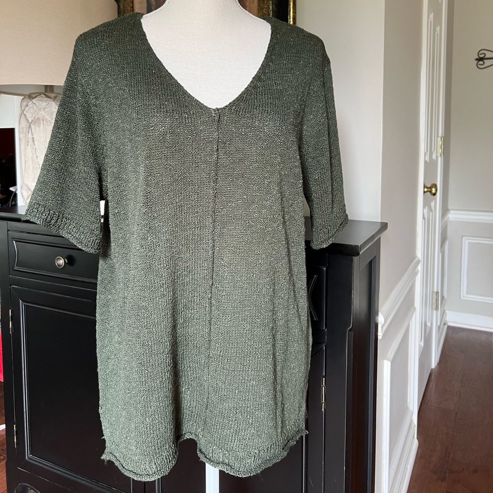Calvin Klein light weight, loose knit, olive green sweater. Like new.